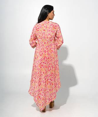 Pink floral printed asymmetric hemline kurta set 2