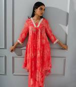 Coral floral printed kurta set