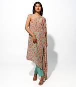 Mint green one shoulder floral printed tunic set