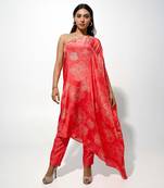 Coral one shoulder floral printed tunic set