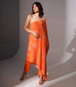 Orange one shoulder floral printed tunic set