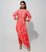 Coral floral printed cowl tunic set