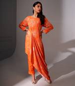 Orange floral printed cowl tunic set