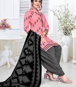 Peach printed cotton unstitched salwar salwar suit material