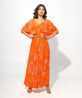 Orange floral printed kaftaan 1