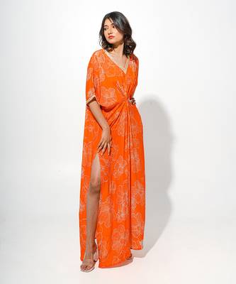 Orange floral printed kaftaan 2