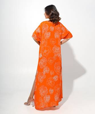 Orange floral printed kaftaan 3