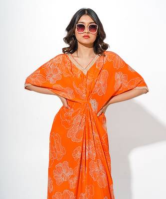 Orange floral printed kaftaan 4