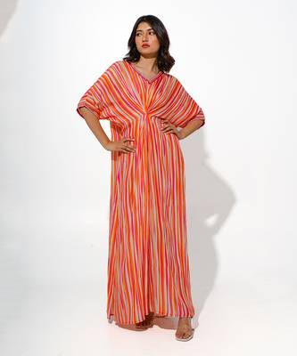 Orange striped printed kaftaan 1