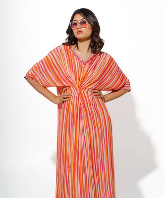 Orange striped printed kaftaan 3