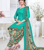 Sea green printed cotton unstitched salwar salwar suit material