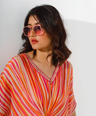 Orange striped printed kaftaan 4