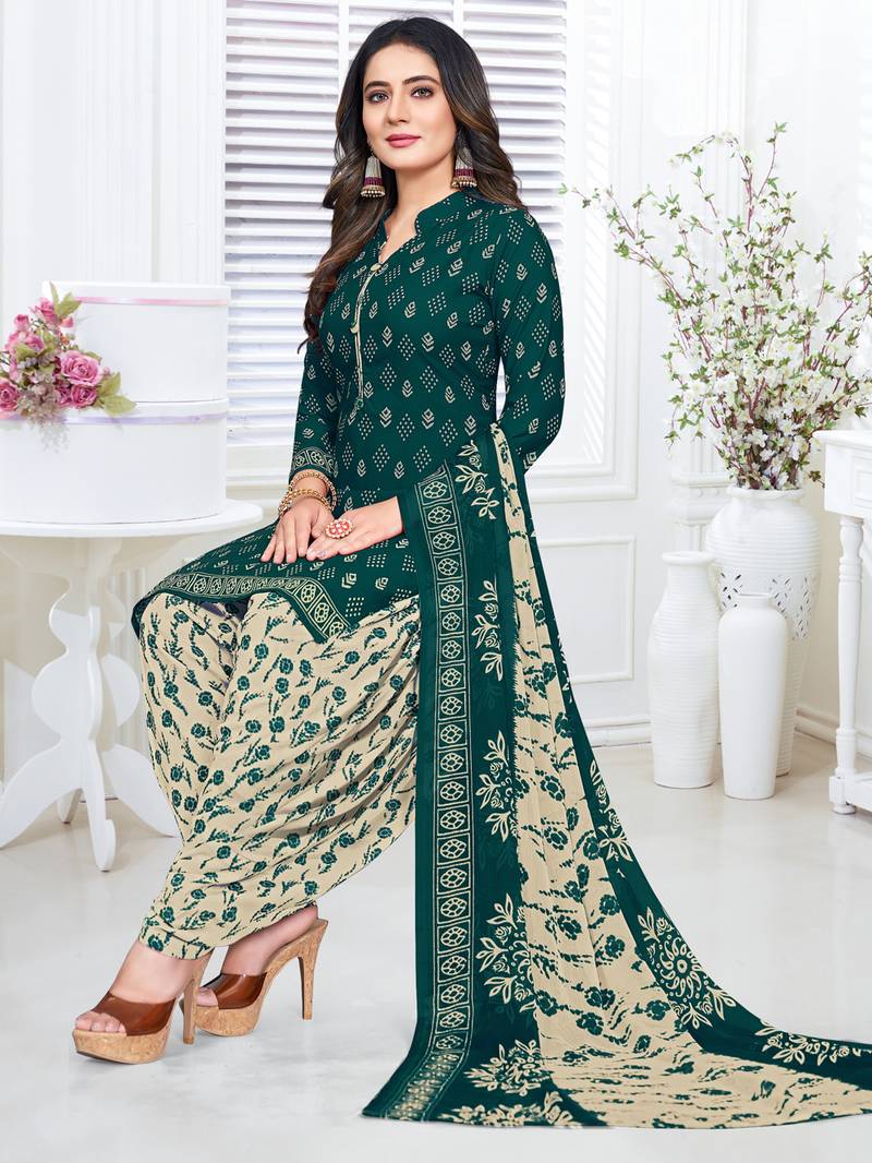 Green printed cotton unstitched salwar salwar suit material
