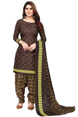 Brown printed cotton unstitched salwar salwar suit material 1
