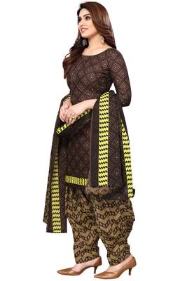 Brown printed cotton unstitched salwar salwar suit material 2