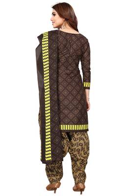 Brown printed cotton unstitched salwar salwar suit material 3