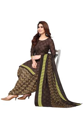 Brown printed cotton unstitched salwar salwar suit material 4