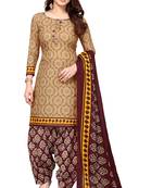 Beige printed cotton unstitched salwar salwar suit material