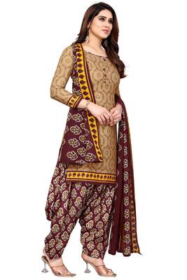 Beige printed cotton unstitched salwar salwar suit material 2
