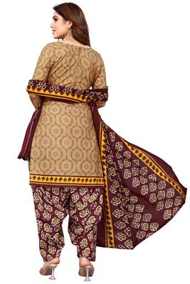 Beige printed cotton unstitched salwar salwar suit material 3