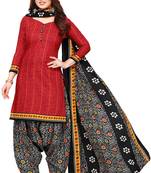 Red printed cotton unstitched salwar salwar suit material