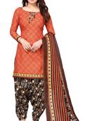 Orange printed cotton unstitched salwar salwar suit material