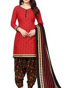 Red printed cotton unstitched salwar salwar suit material