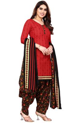 Red printed cotton unstitched salwar salwar suit material 2