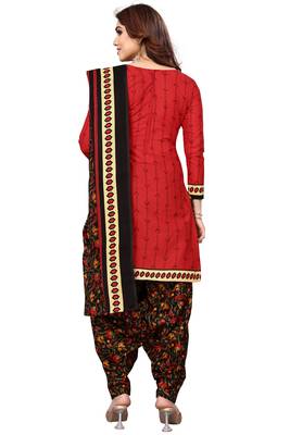 Red printed cotton unstitched salwar salwar suit material 3