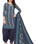 Navy blue & teal green printed cotton unstitched salwar salwar suit material