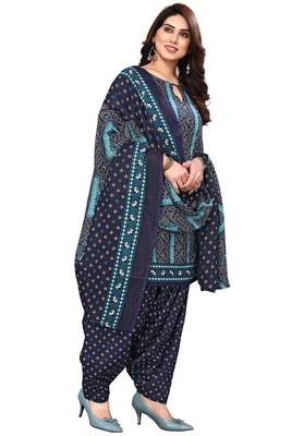 Navy blue & teal green printed cotton unstitched salwar salwar suit material 2