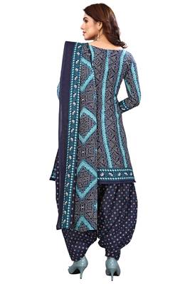 Navy blue & teal green printed cotton unstitched salwar salwar suit material 3