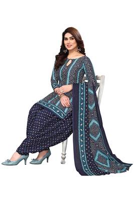 Navy blue & teal green printed cotton unstitched salwar salwar suit material 4