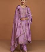 Violet Wedding Wear Silk Straight Suit For Women