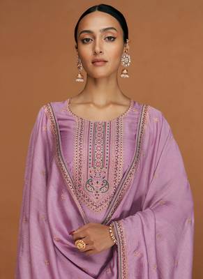 Violet Wedding Wear Silk Straight Suit For Women 2