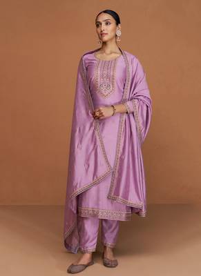Violet Wedding Wear Silk Straight Suit For Women 3