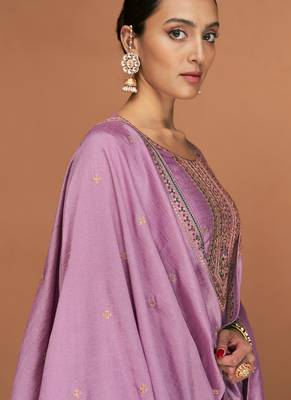 Violet Wedding Wear Silk Straight Suit For Women 4