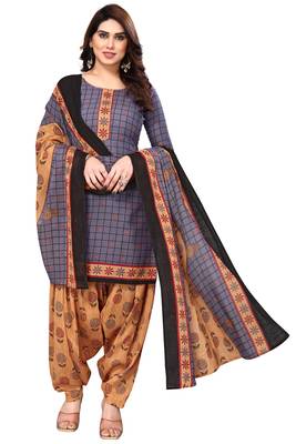 Grey printed cotton unstitched salwar salwar suit material 1
