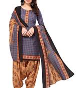 Grey printed cotton unstitched salwar salwar suit material