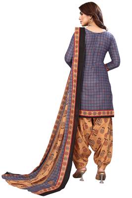 Grey printed cotton unstitched salwar salwar suit material 3