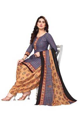 Grey printed cotton unstitched salwar salwar suit material 4
