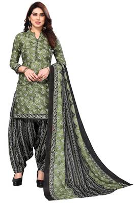Pista green printed cotton unstitched salwar salwar suit material 1