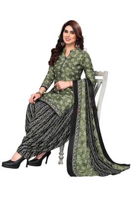 Pista green printed cotton unstitched salwar salwar suit material 4