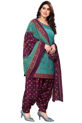 Teal blue printed cotton unstitched salwar salwar suit material 2