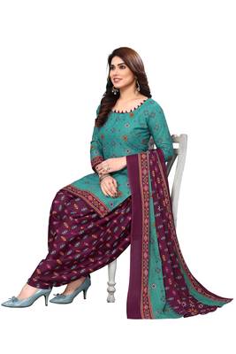 Teal blue printed cotton unstitched salwar salwar suit material 4