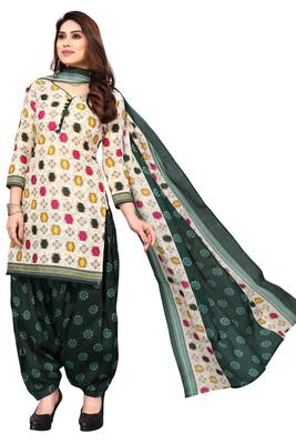 Cream printed cotton unstitched salwar salwar suit material 1