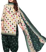 Cream printed cotton unstitched salwar salwar suit material