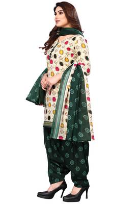 Cream printed cotton unstitched salwar salwar suit material 2
