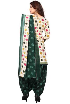 Cream printed cotton unstitched salwar salwar suit material 3