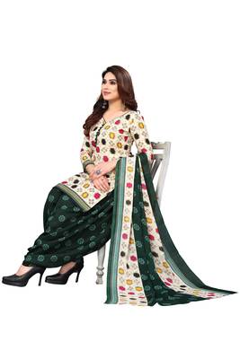 Cream printed cotton unstitched salwar salwar suit material 4